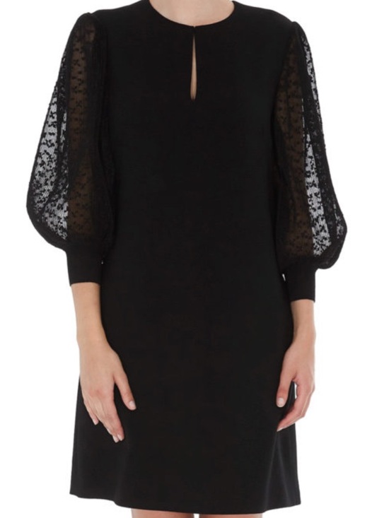 Givenchy Dresses & Skirts - Givenchy Black Lace Trim Balloon Sleeve Wool Shift Dress 36/ US 4